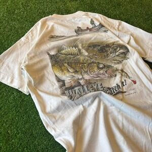 Vintage 90s1994 Walleye Fever fishing y2k 2000s aop fishing tee shirt sz large